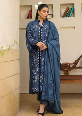 Sahar - Embroidered Khaddar AW2-25-05 - Azure Ash