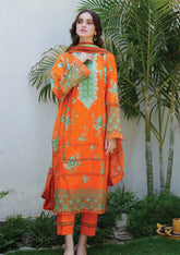 Meerak - Summer Wine - Print Embroidered Lawn - Arancia