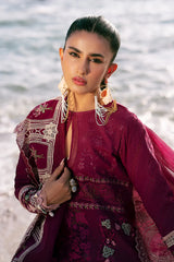AJR Couture - Embroidered Luxury Lawn - Cherry Wine