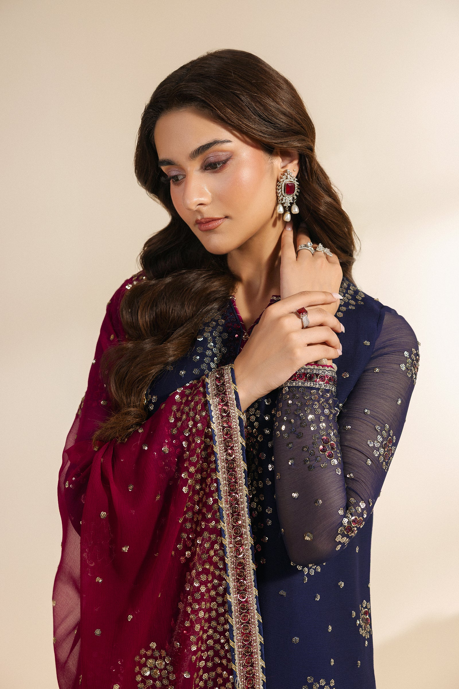 Zarif - Meraki - Embroidered Chiffon - Sable