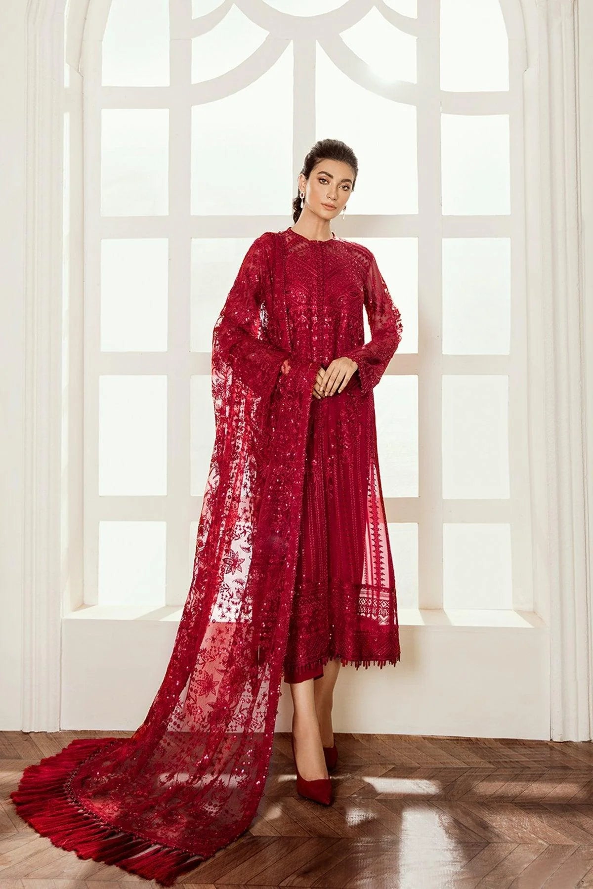 Baroque - Embroidered Chiffon - Red Velvet