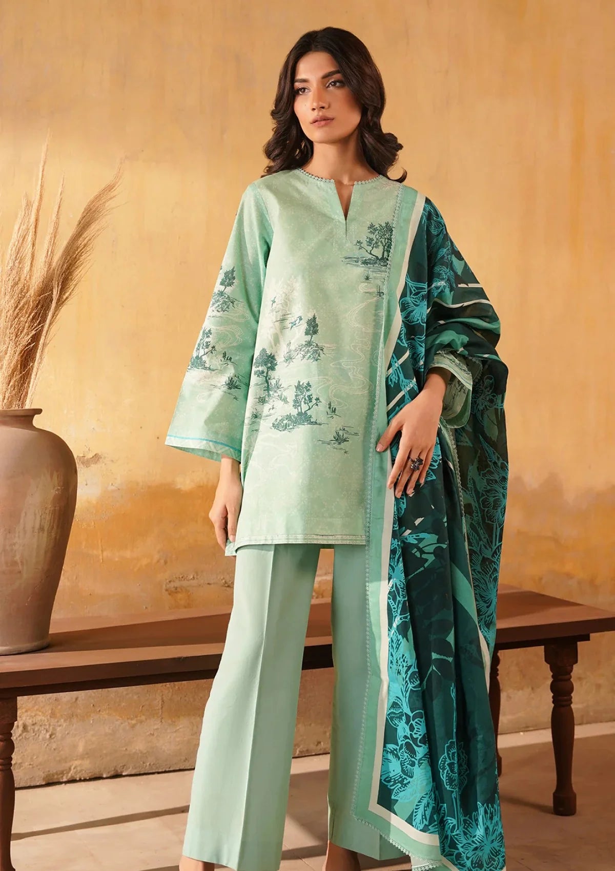 Sahar - Printed Lawn - Celadon Bloom