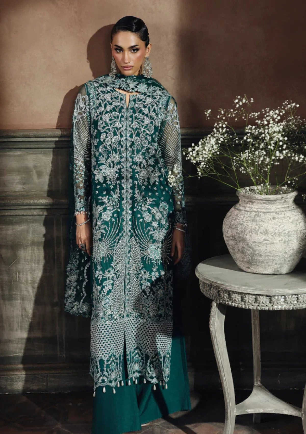 Rajbari - Sage Embroidered Hand Embellished Net - Celina