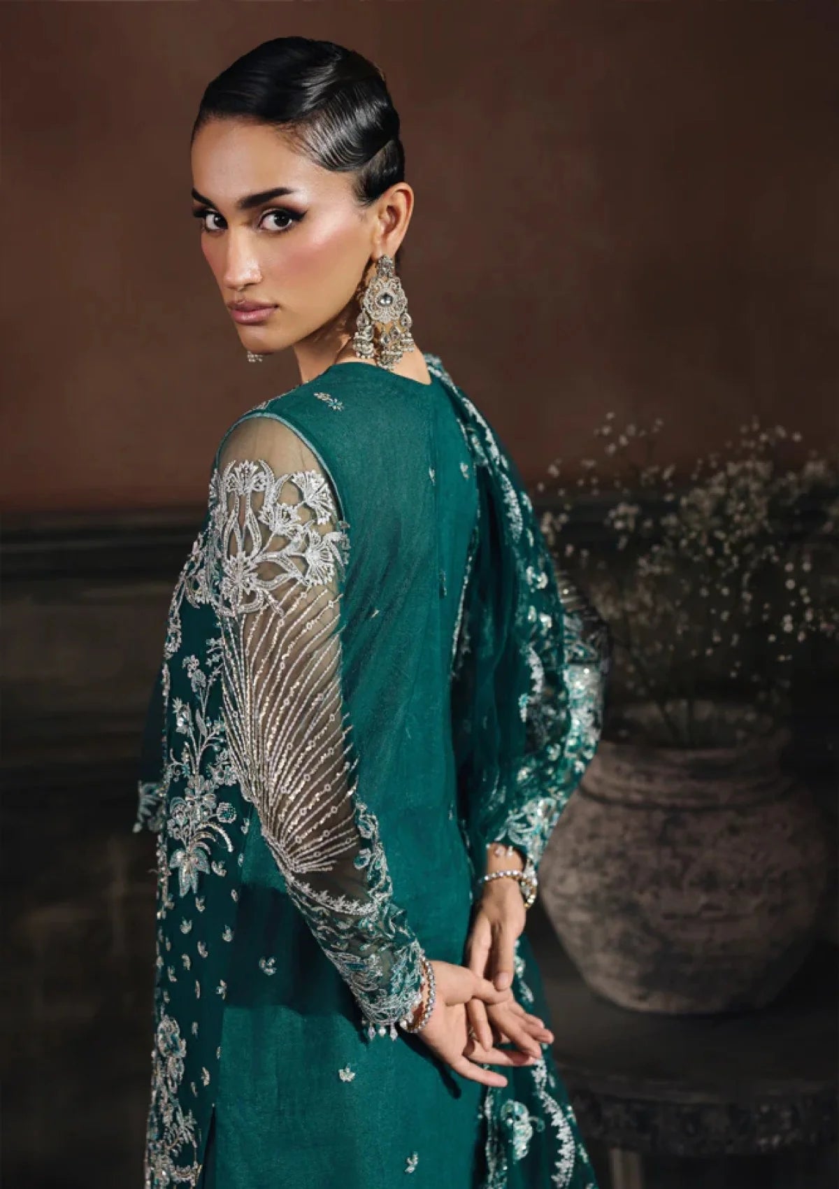 Rajbari - Sage Embroidered Hand Embellished Net - Celina