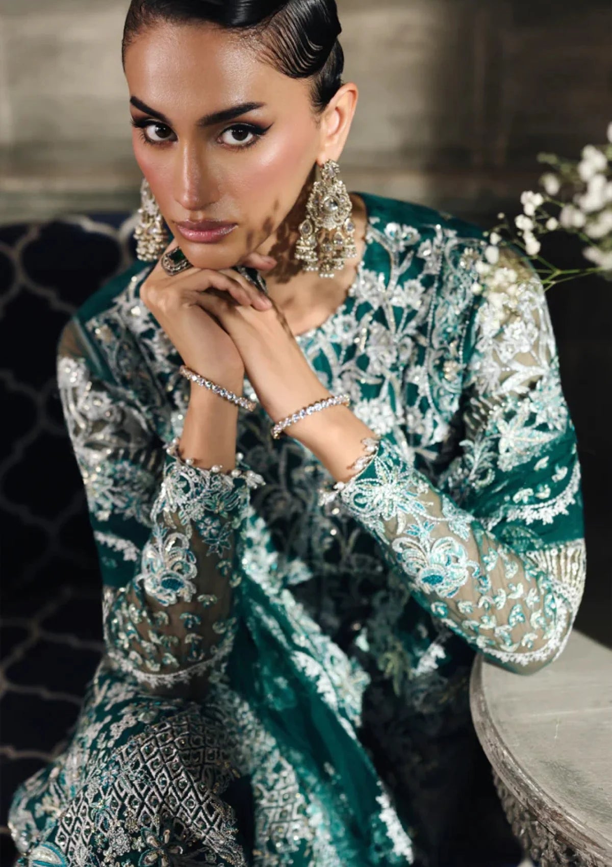 Rajbari - Sage Embroidered Hand Embellished Net - Celina