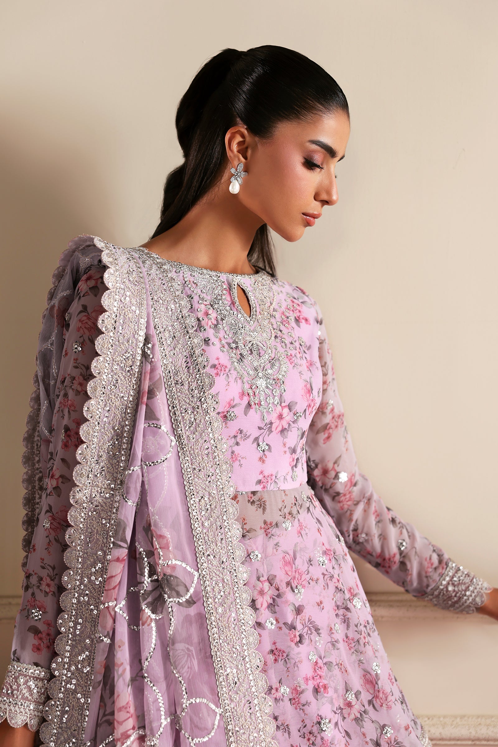 Zarif - Siraya - Embroidered Chiffon - Hinna