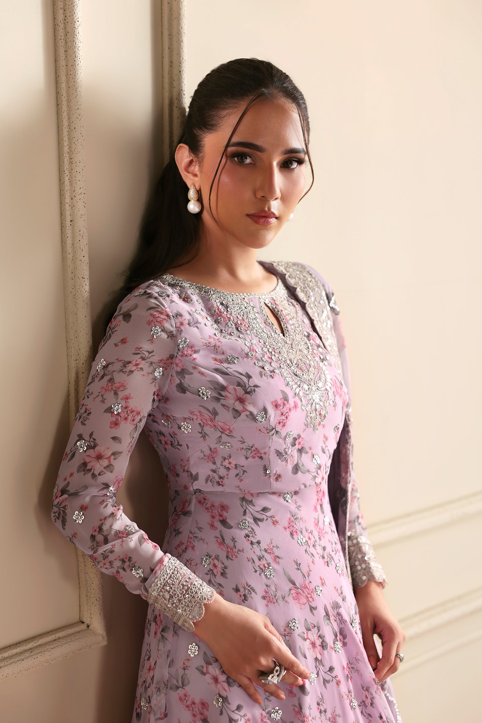 Zarif - Siraya - Embroidered Chiffon - Hinna