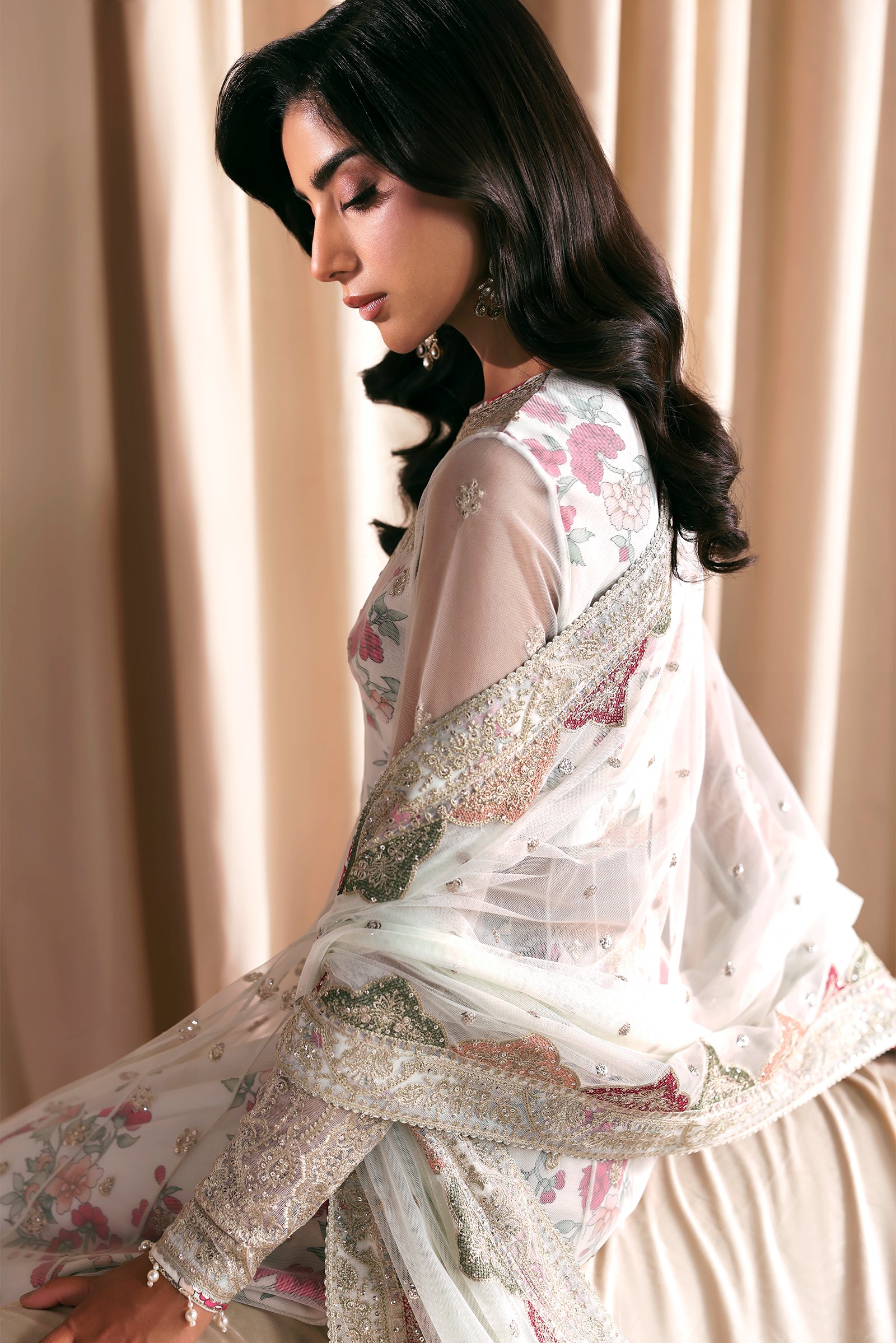 Zarif - Siraya - Embroidered Chiffon - Chashni