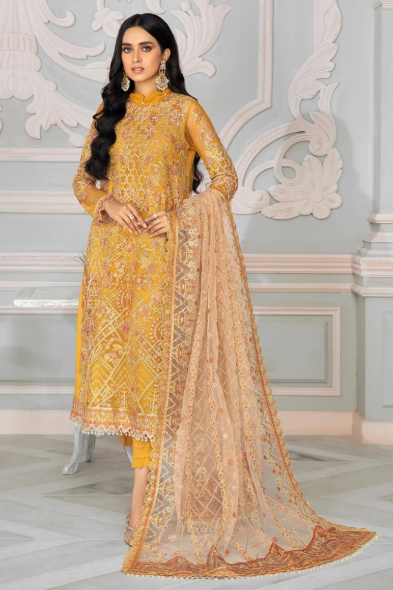 Zarif - Bahaar - Embroidered Net - Goldier