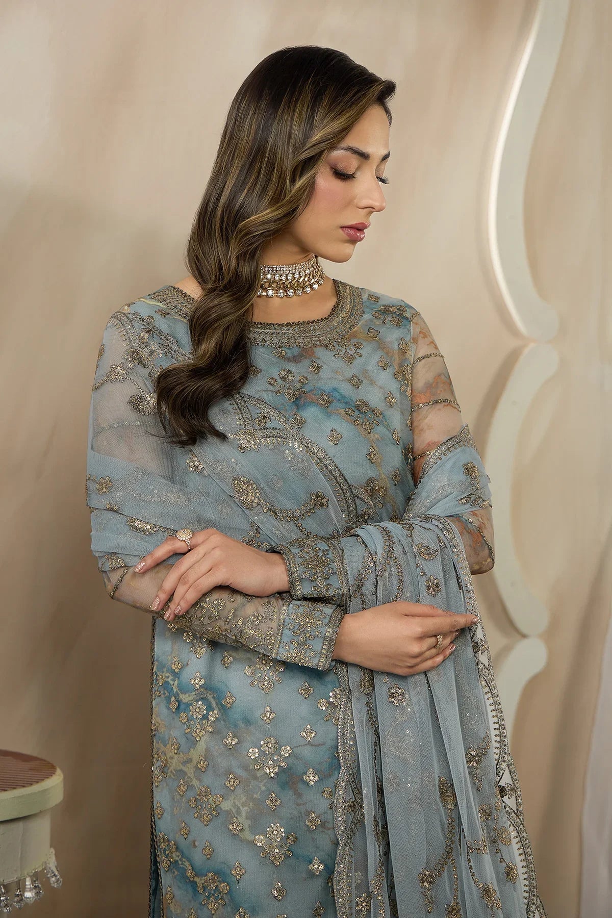 Zarif - Fasana - Embroidered Net - ZRF-PE-03 DAYAAR