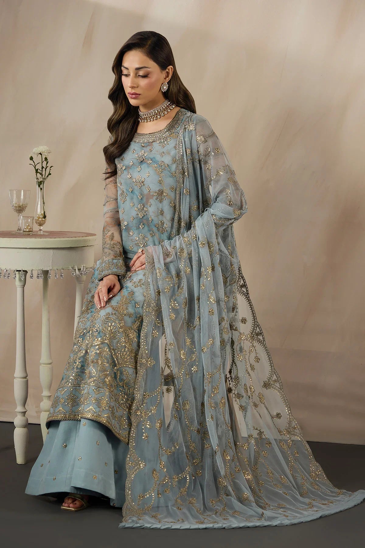 Zarif - Fasana - Embroidered Net - ZRF-PE-03 DAYAAR