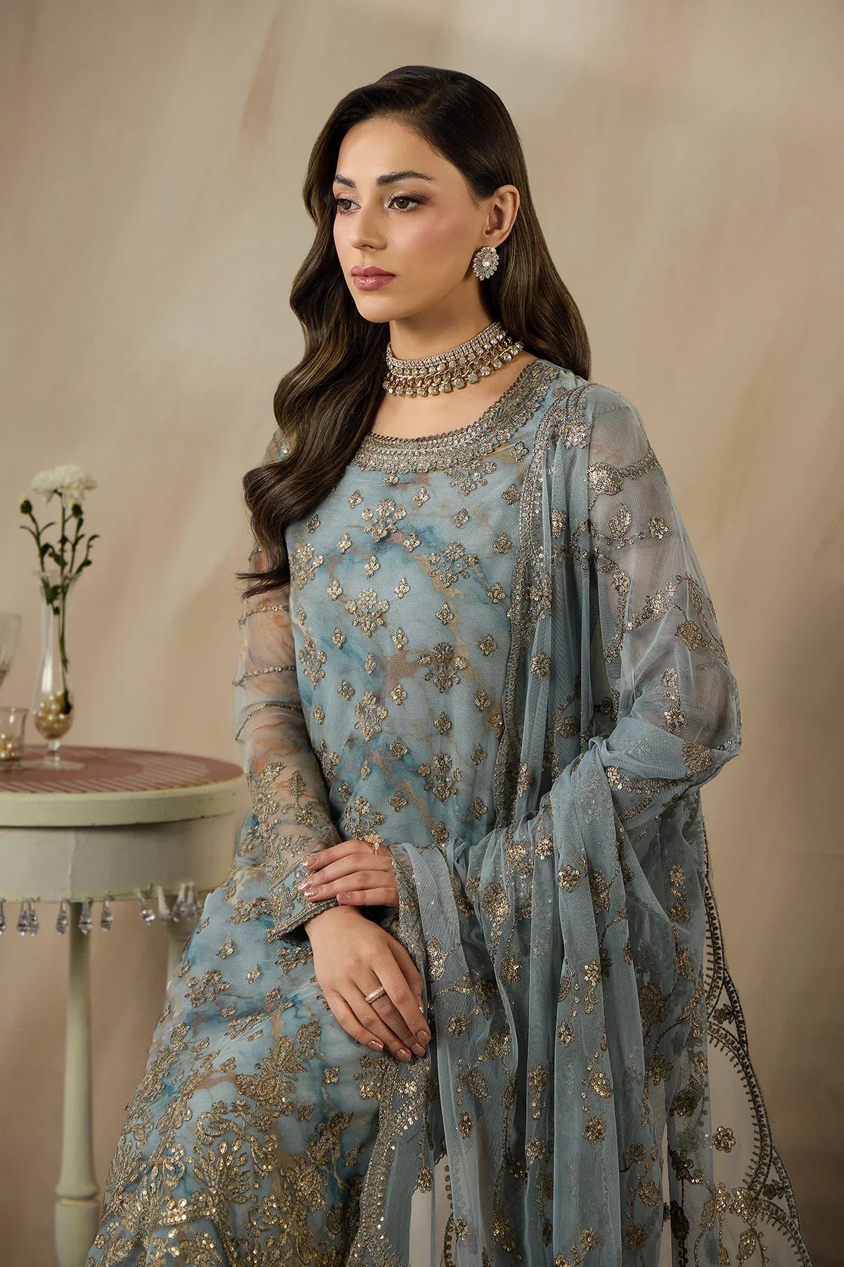 Zarif - Fasana - Embroidered Net - ZRF-PE-03 DAYAAR