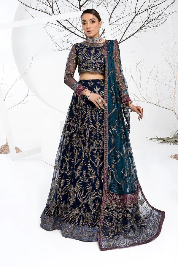 Zarif - La Celeste - Embroidered Net - ZLC 01 BLUEBERRY