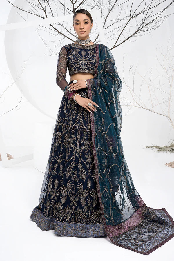 Zarif - La Celeste - Embroidered Net - ZLC 01 BLUEBERRY