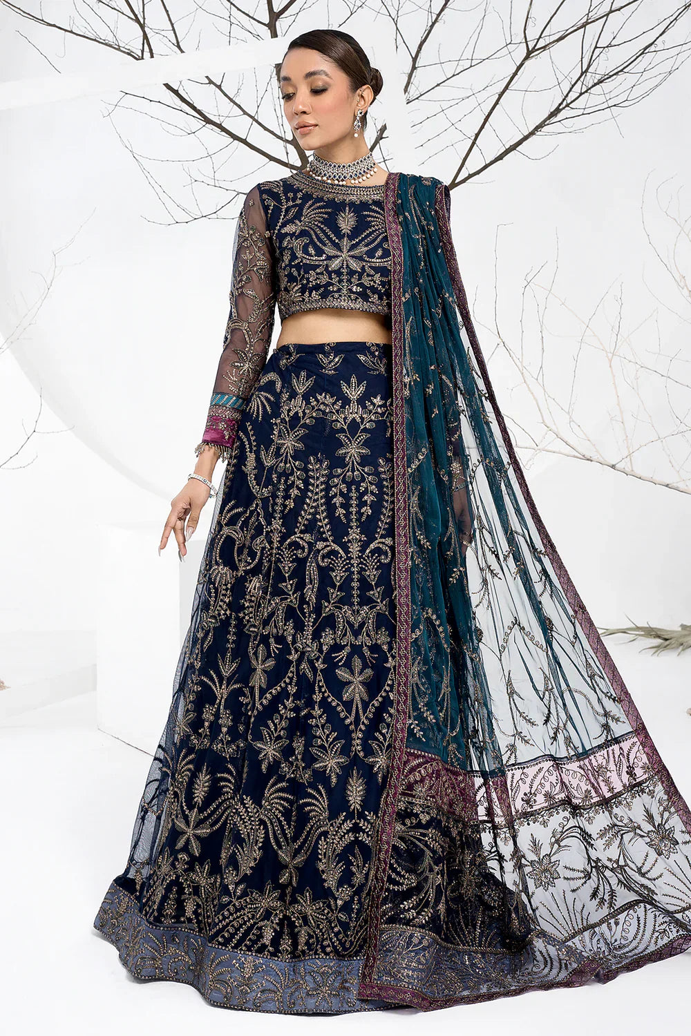 Zarif - La Celeste - Embroidered Net - ZLC 01 BLUEBERRY