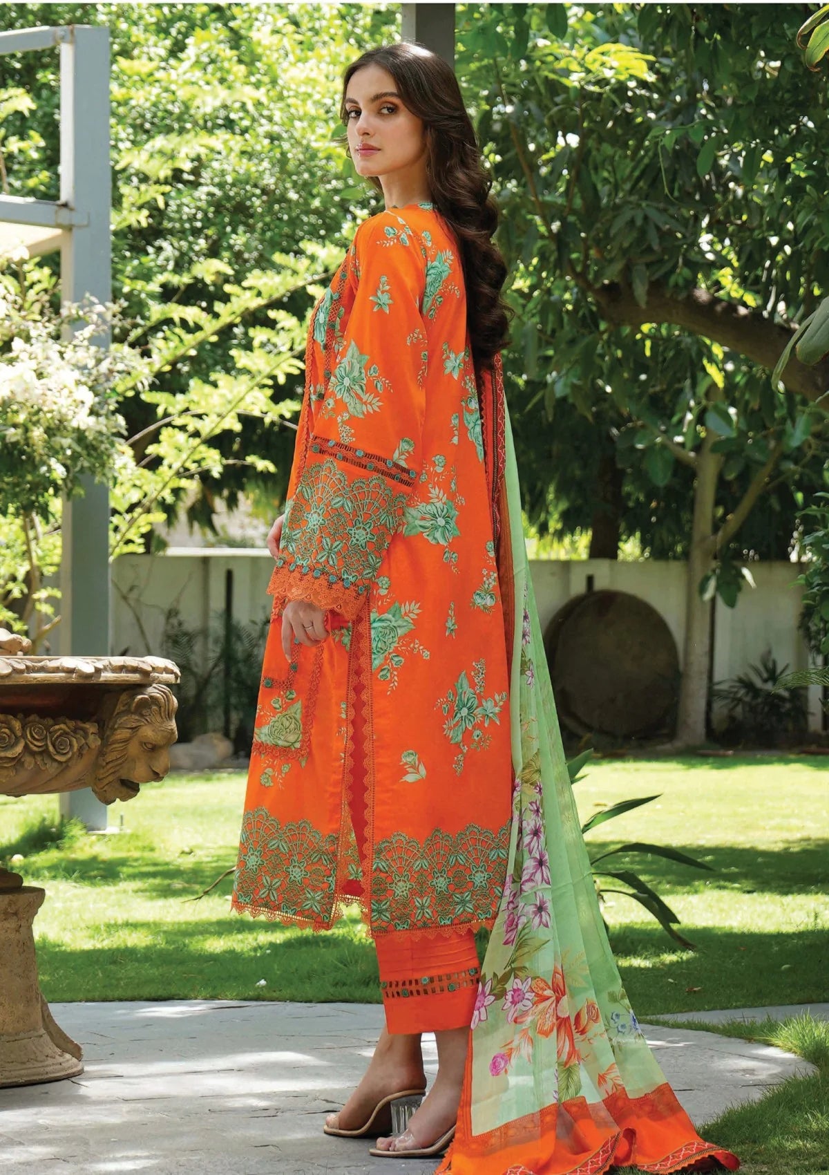 Meerak - Summer Wine - Print Embroidered Lawn - Arancia