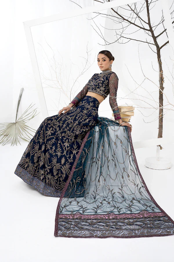 Zarif - La Celeste - Embroidered Net - ZLC 01 BLUEBERRY