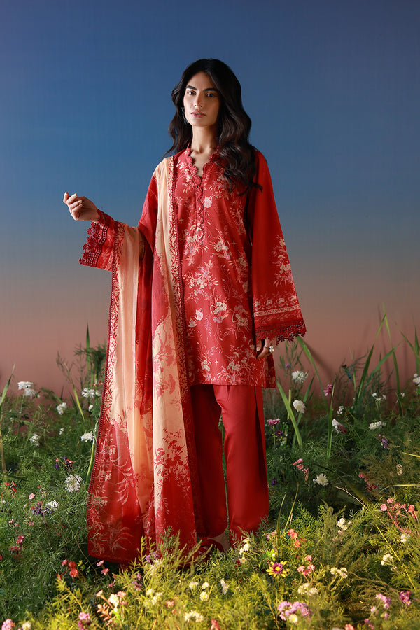 Sahar - Mirha Printed Lawn - Scarlet Tapestry
