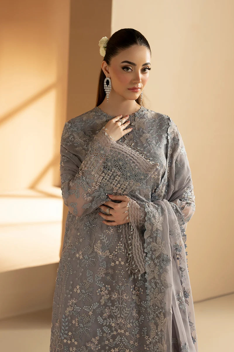 Lavish Premium - Purkashish - Embroidered Chiffon - Silver Sage