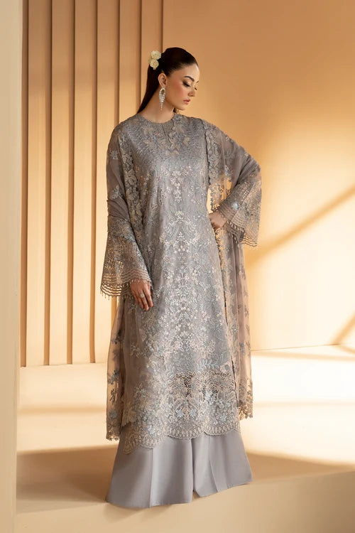 Lavish Premium - Purkashish - Embroidered Chiffon - Silver Sage