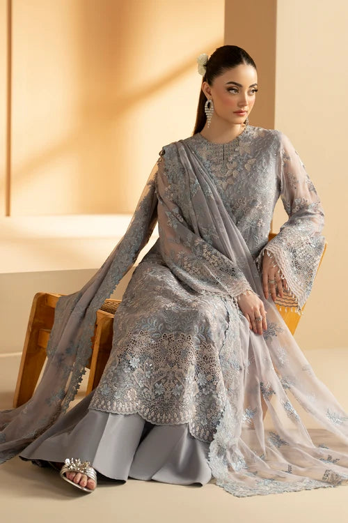 Lavish Premium - Purkashish - Embroidered Chiffon - Silver Sage