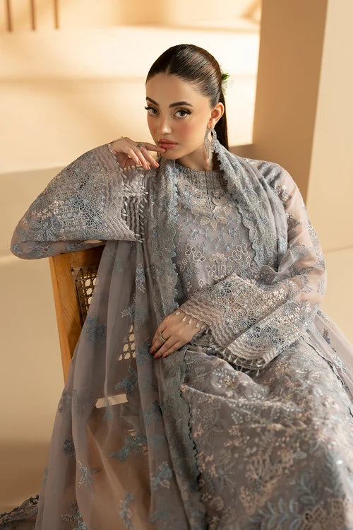 Lavish Premium - Purkashish - Embroidered Chiffon - Silver Sage