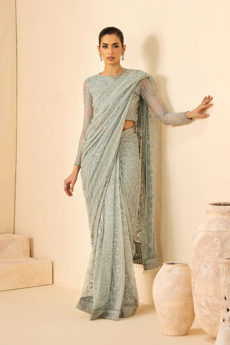 Zarif - Riwayat - Embroidered Net - Mintara