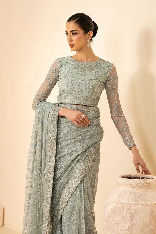 Zarif - Riwayat - Embroidered Net - Mintara