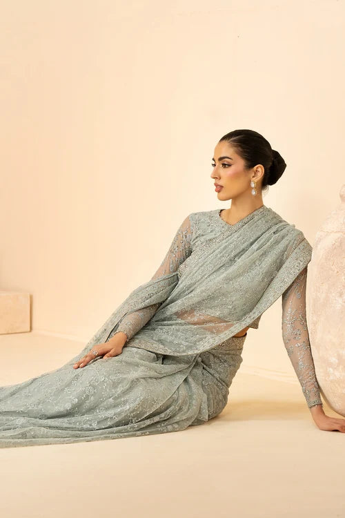 Zarif - Riwayat - Embroidered Net - Mintara