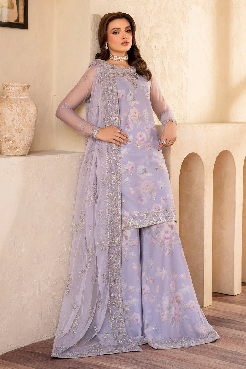 Zarif - Iris - Embroidered Net - Lotus