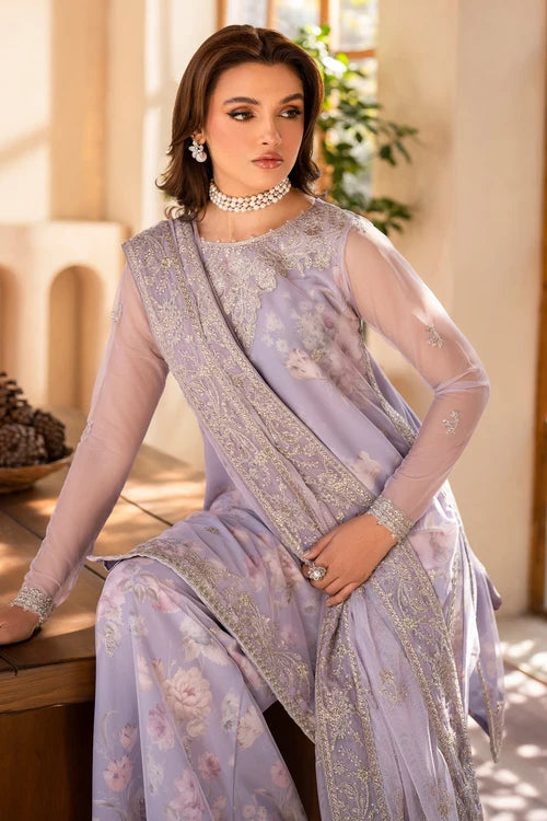 Zarif - Iris - Embroidered Net - Lotus