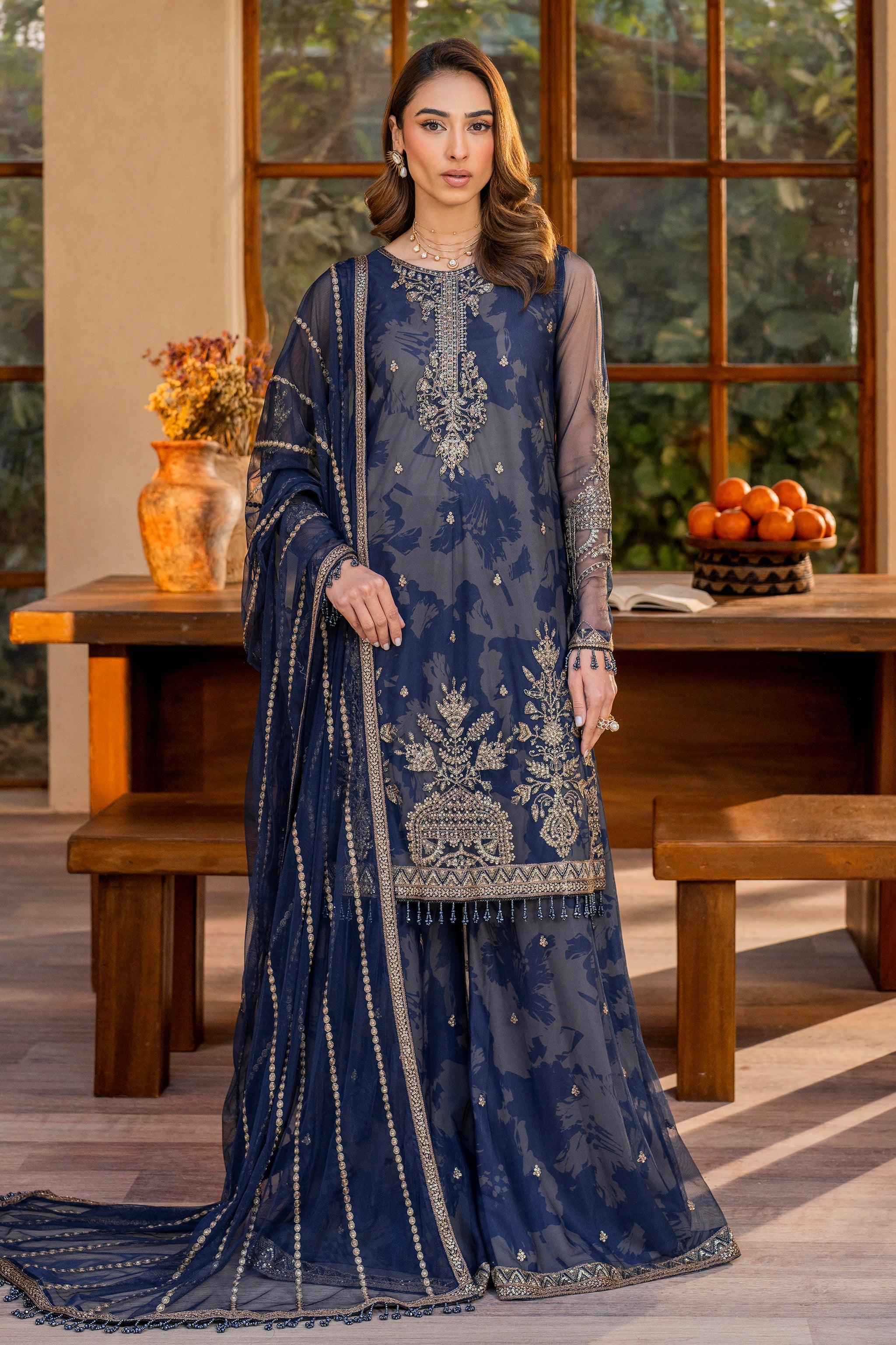 Zarif - Iris - Embroidered Net - ZINNIA
