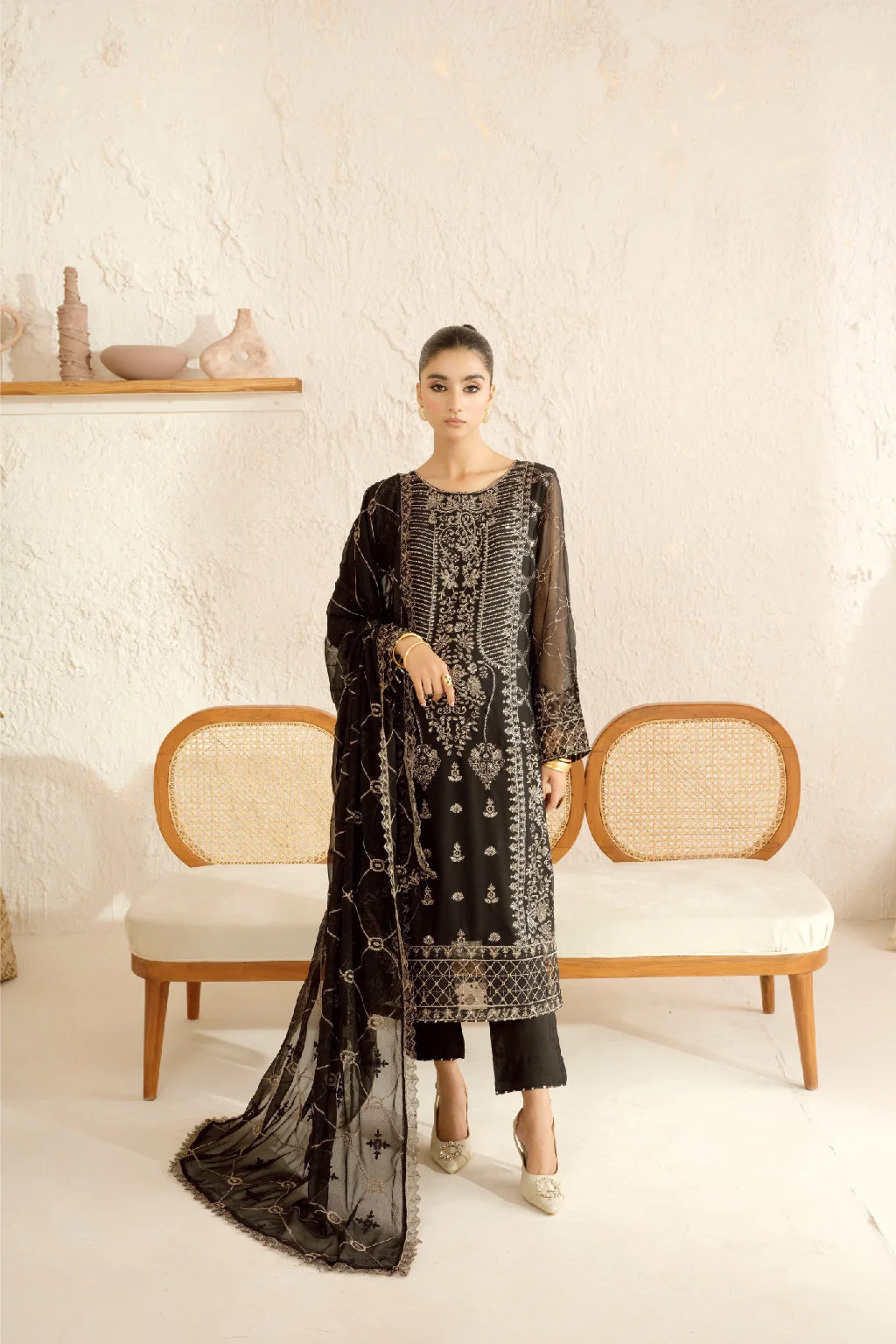 Ramsha - Sonehri - Embroidered Chiffon - BB 107