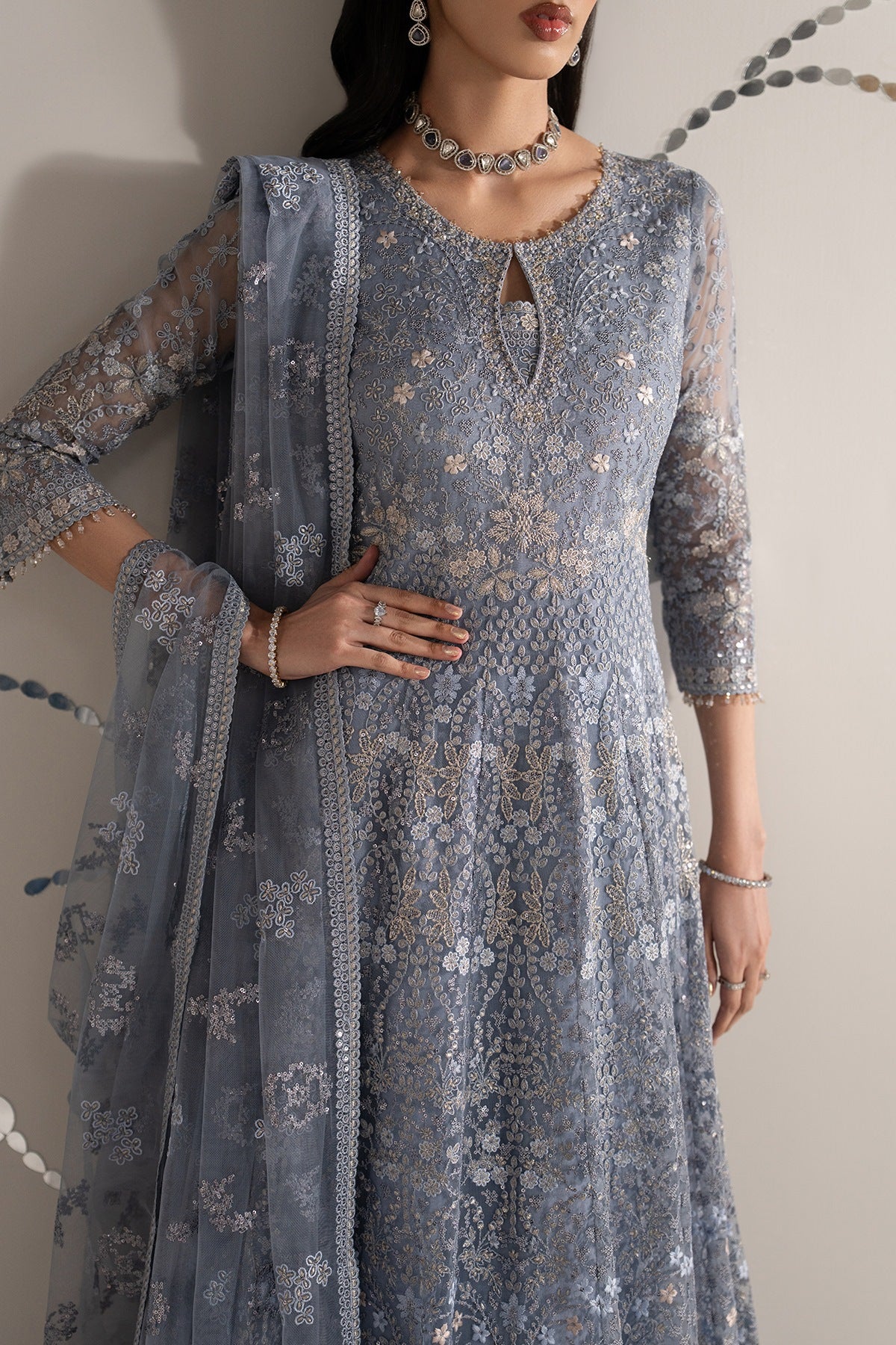 Lavish Premium - Shehnai - Embroidered Organza - Aab-e-neel