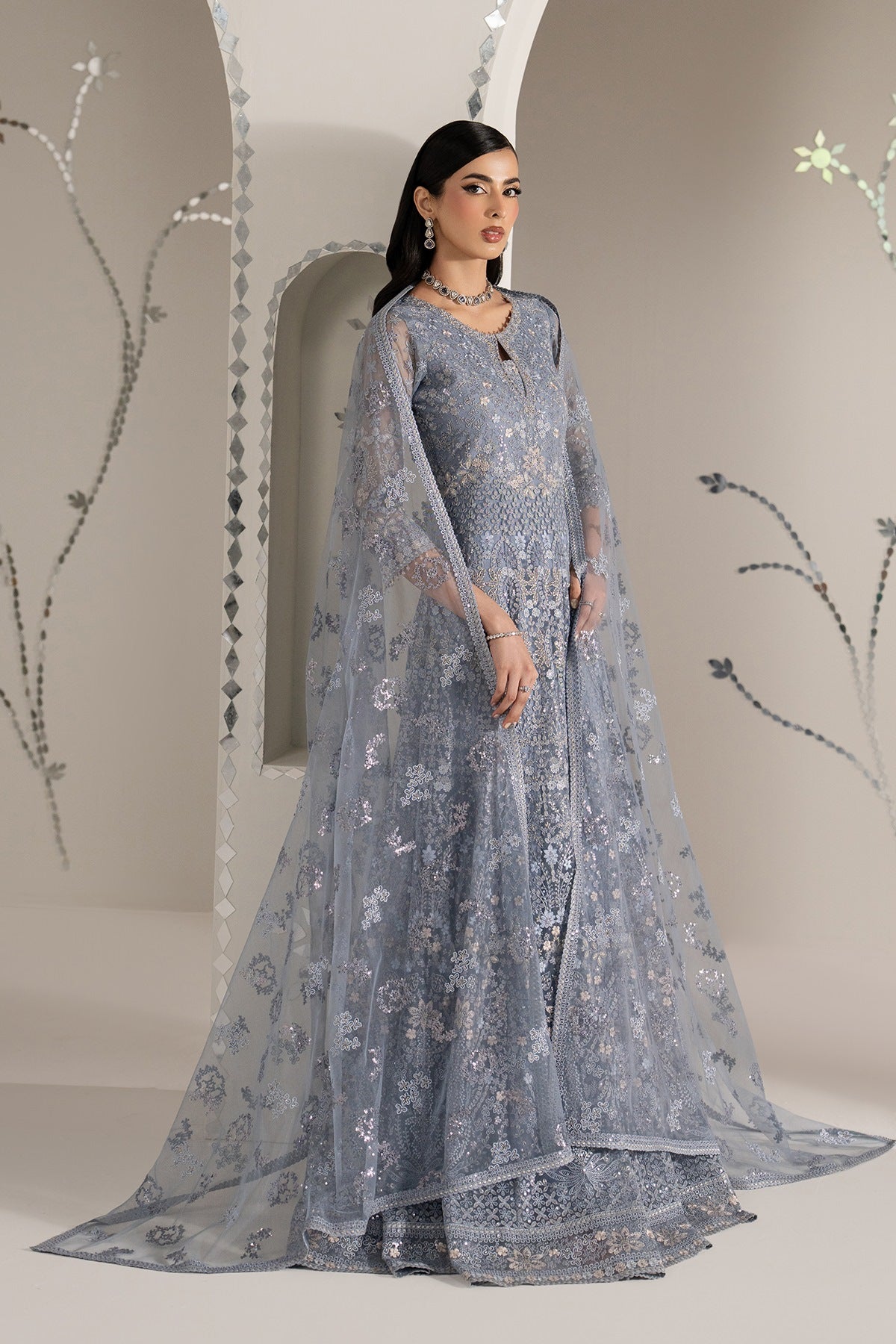 Lavish Premium - Shehnai - Embroidered Organza - Aab-e-neel