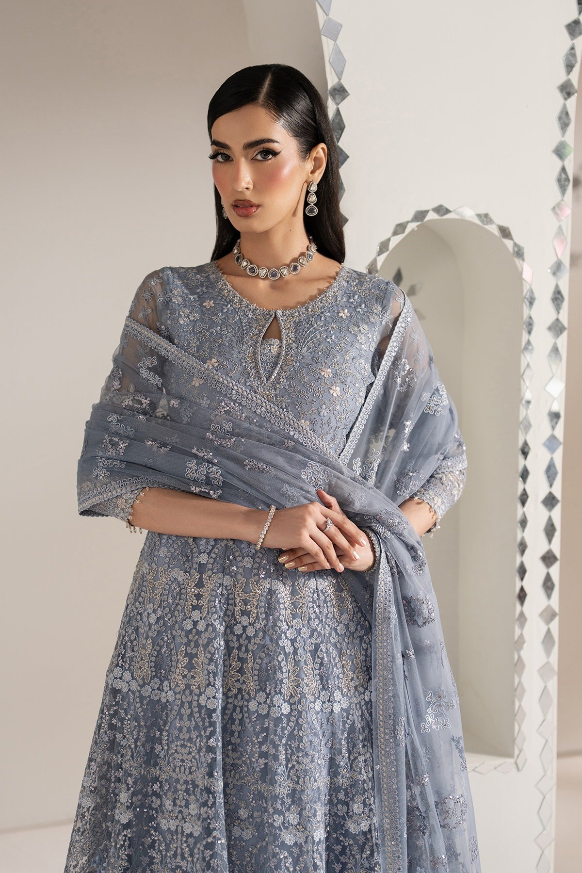 Lavish Premium - Shehnai - Embroidered Organza - Aab-e-neel
