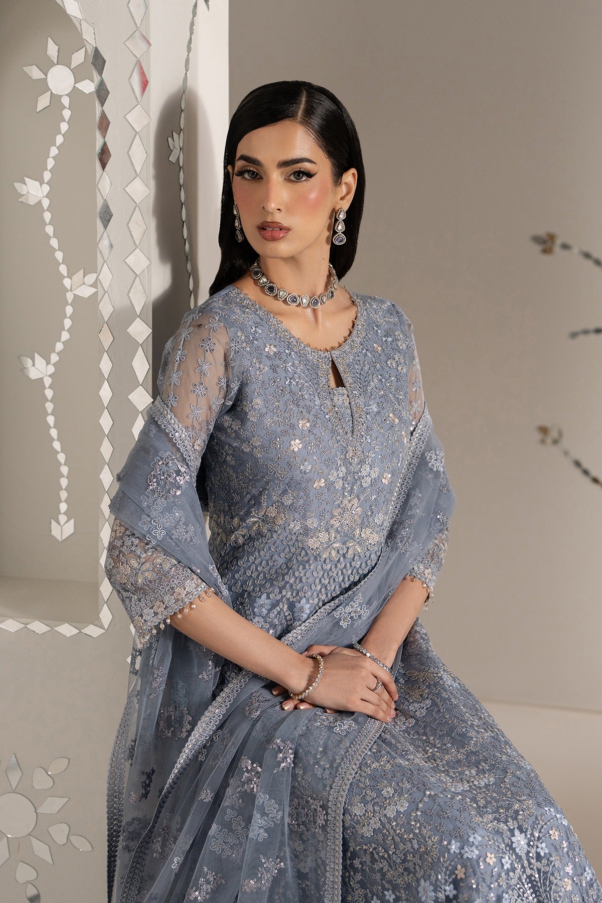 Lavish Premium - Shehnai - Embroidered Organza - Aab-e-neel