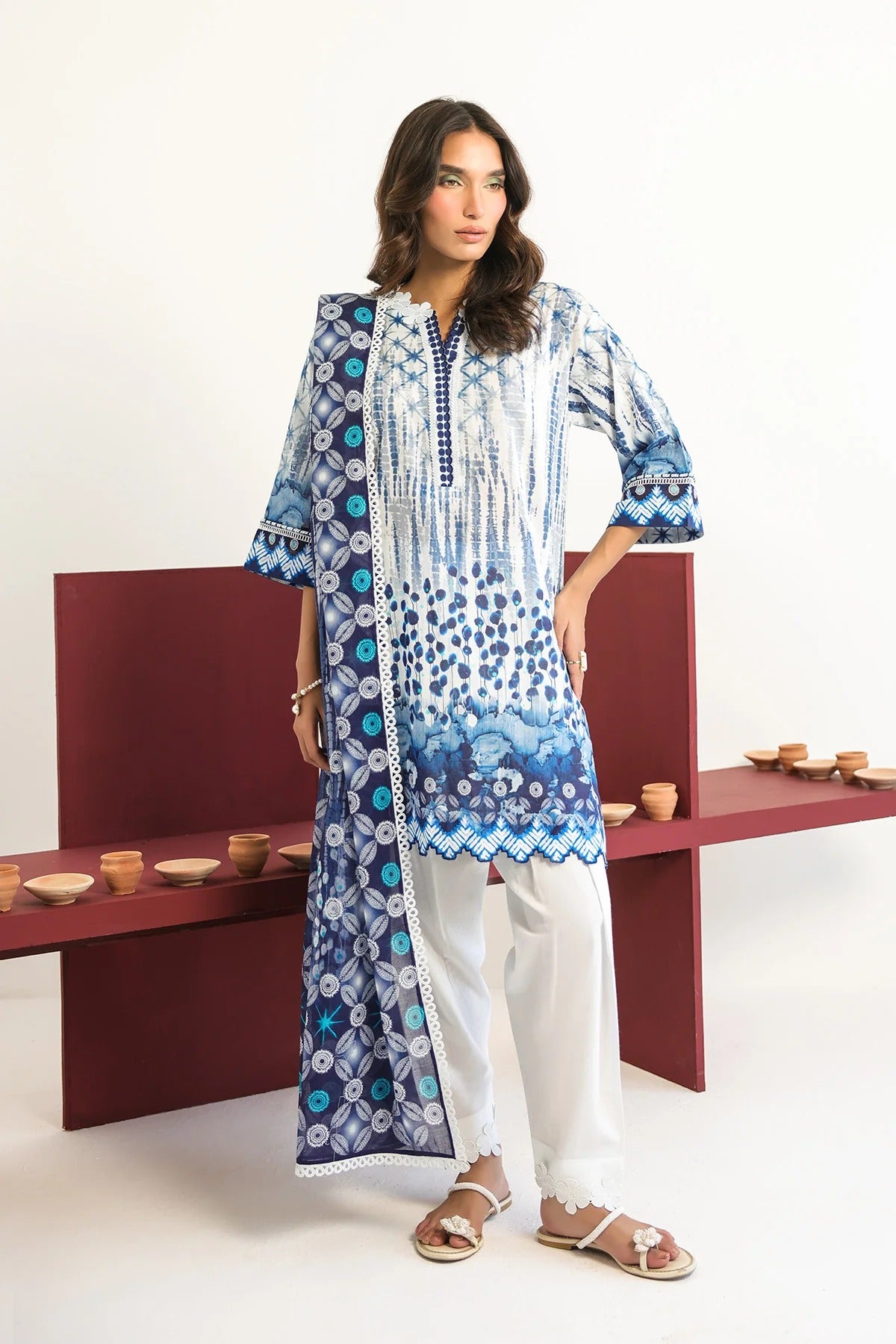 LAWN - Rhea - Indigo Lattice