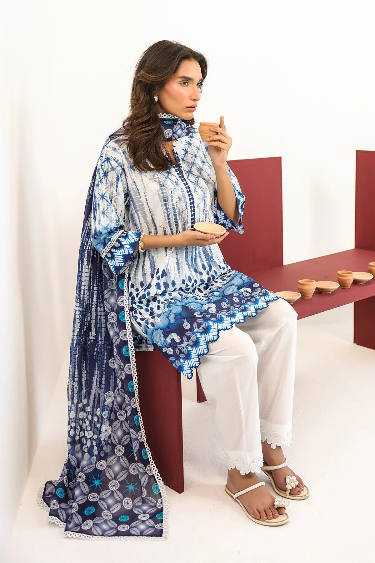 LAWN - Rhea - Indigo Lattice
