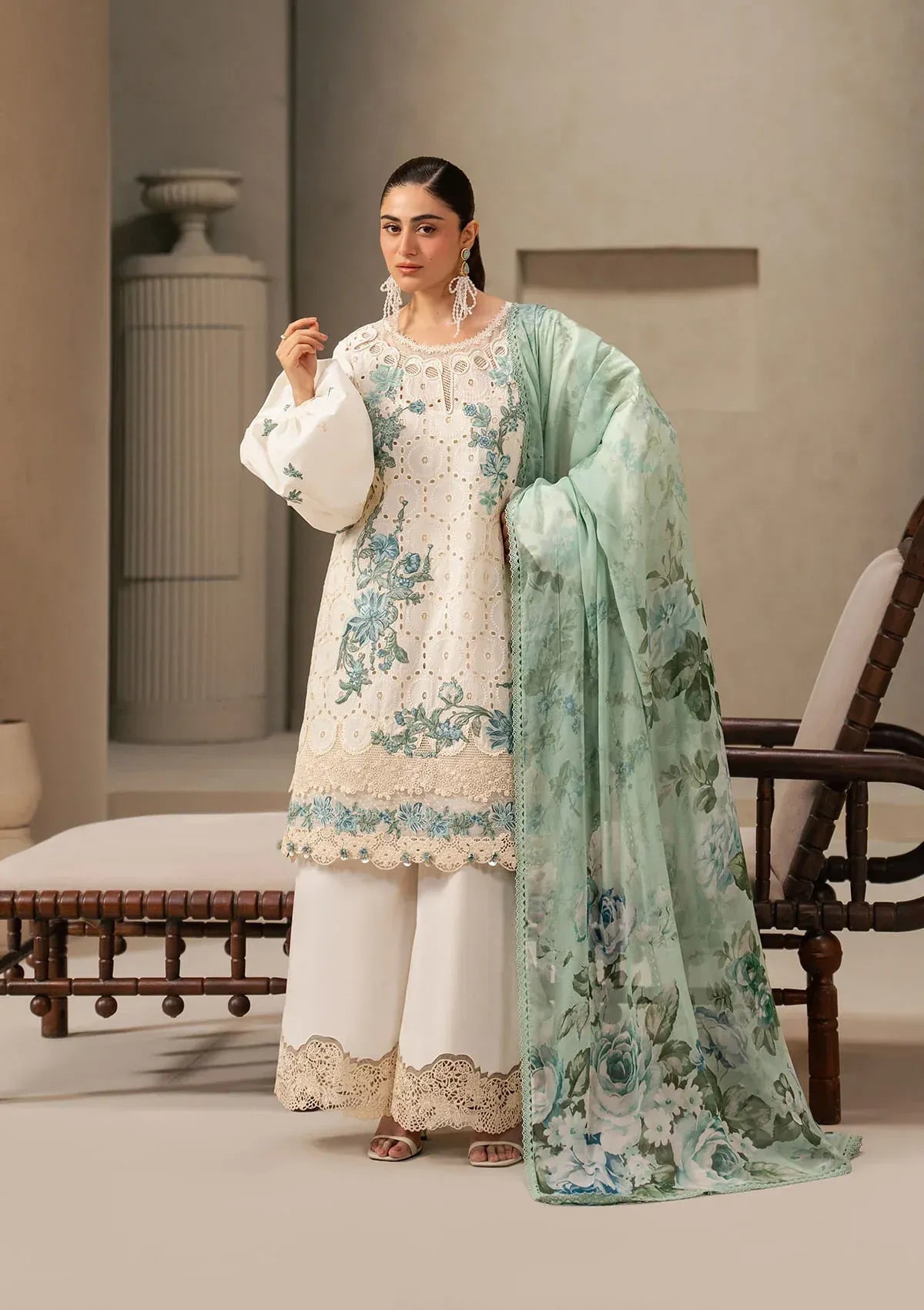 Elaf Premium - E-Craft Chikankari Lawn - EHC-1A VANILLA