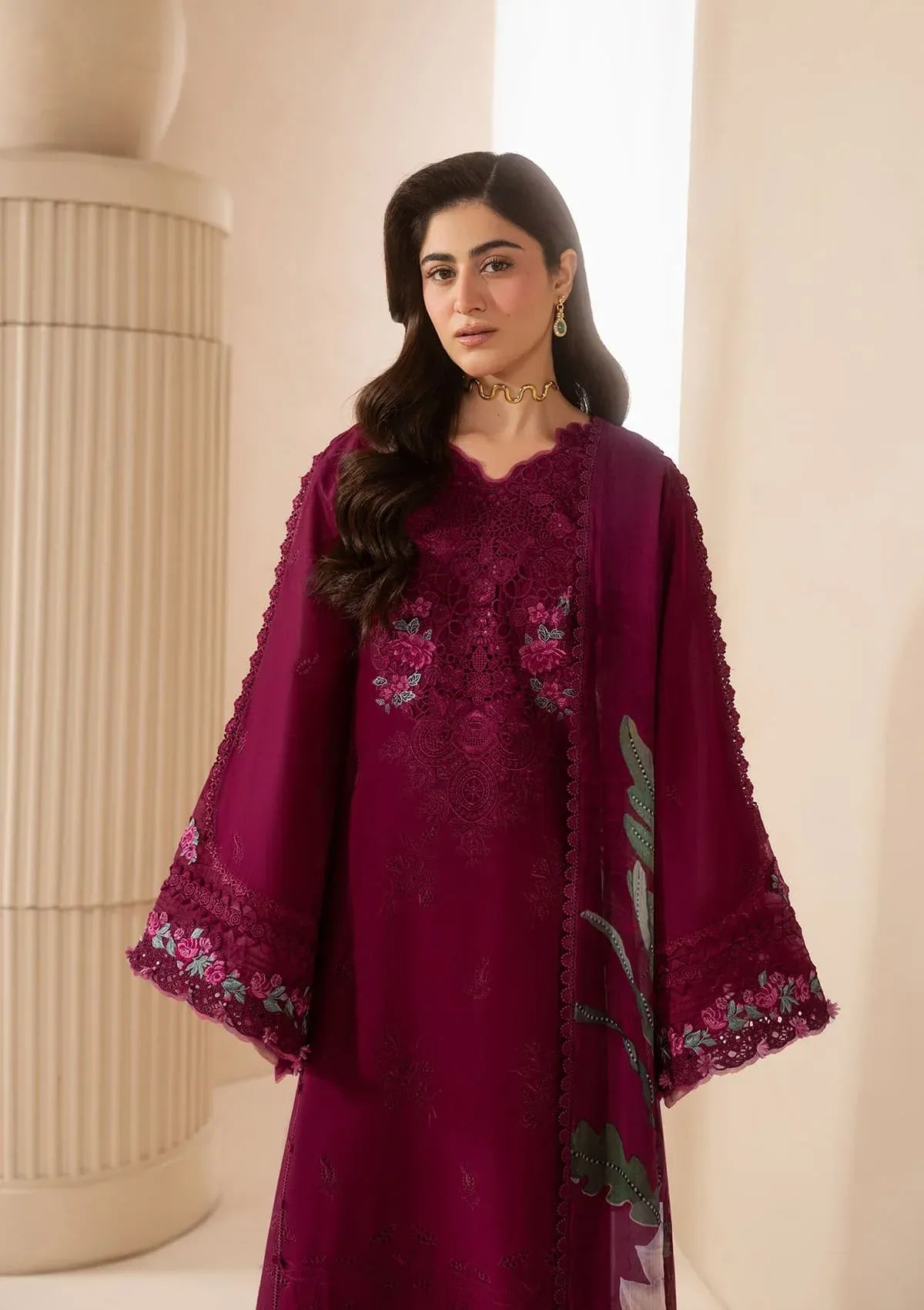 Elaf Premium - E-Craft Chikankari Lawn - EHC-4A GARNET
