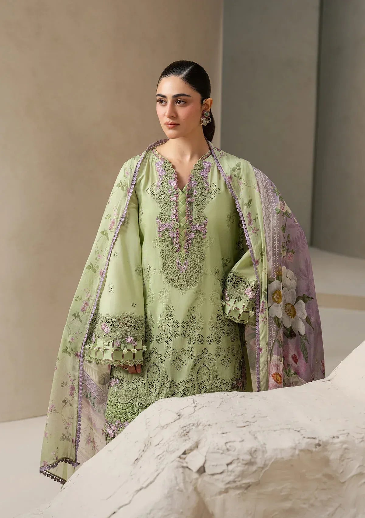 Elaf Premium - E-Craft Chikankari Lawn - EHC-6A BASIL