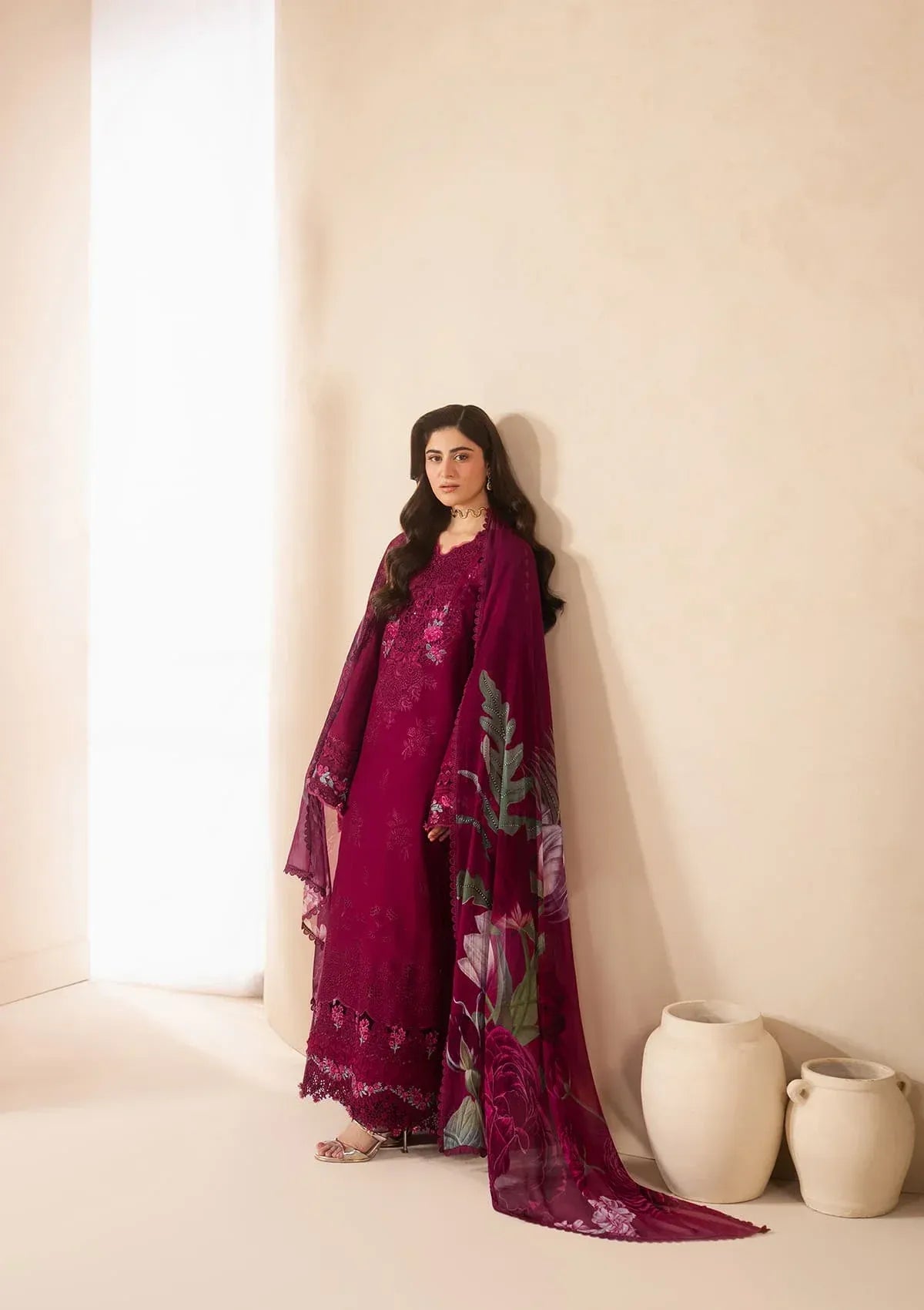 Elaf Premium - E-Craft Chikankari Lawn - EHC-4A GARNET