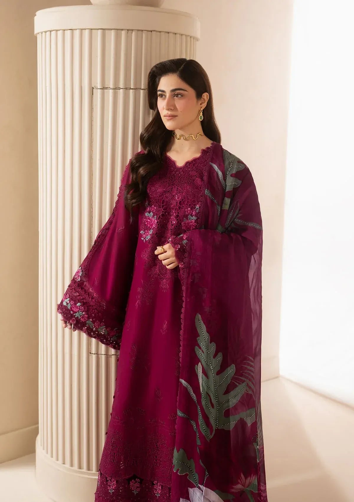 Elaf Premium - E-Craft Chikankari Lawn - EHC-4A GARNET