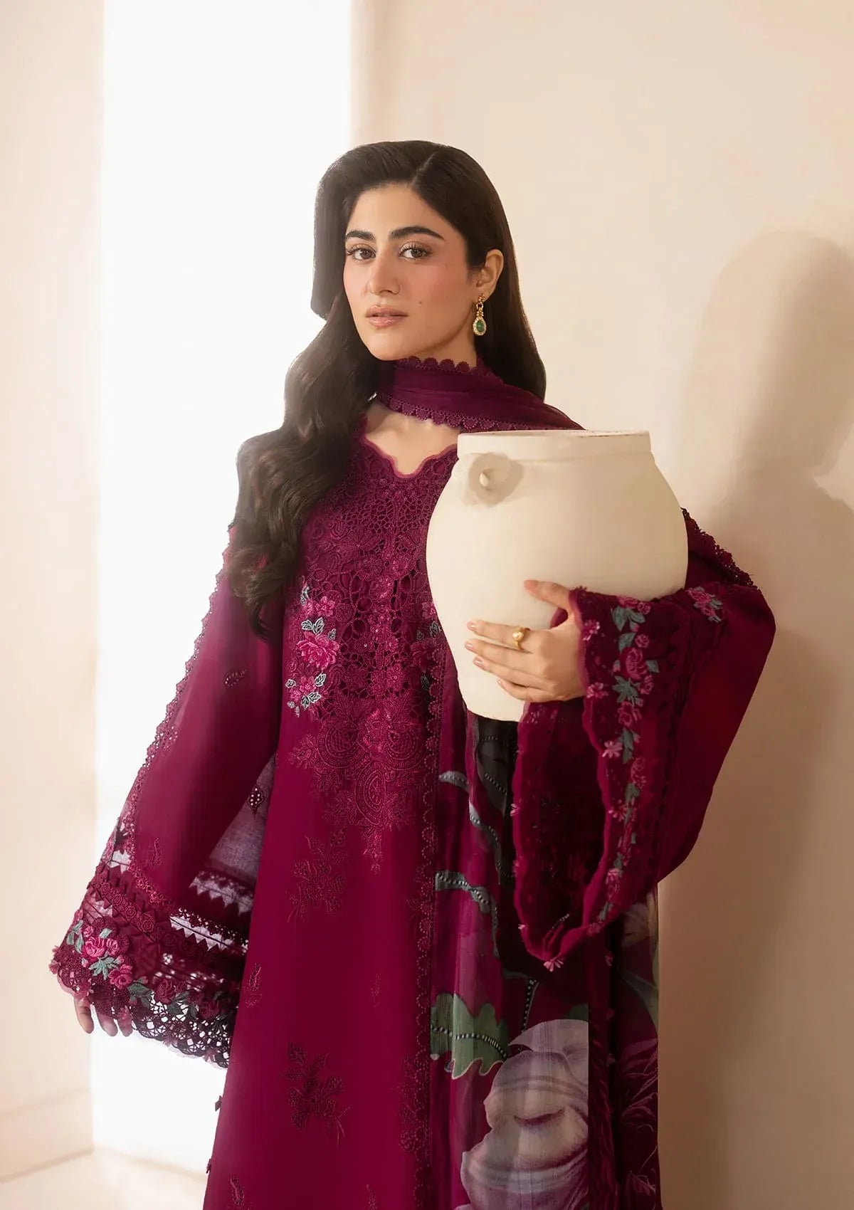 Elaf Premium - E-Craft Chikankari Lawn - EHC-4A GARNET