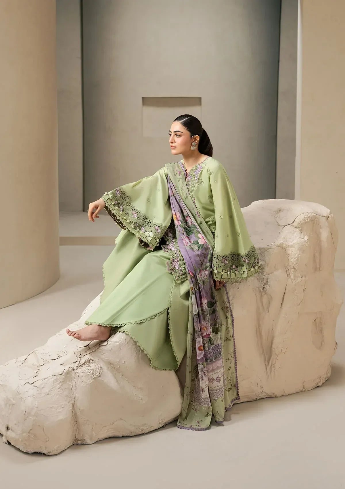 Elaf Premium - E-Craft Chikankari Lawn - EHC-6A BASIL