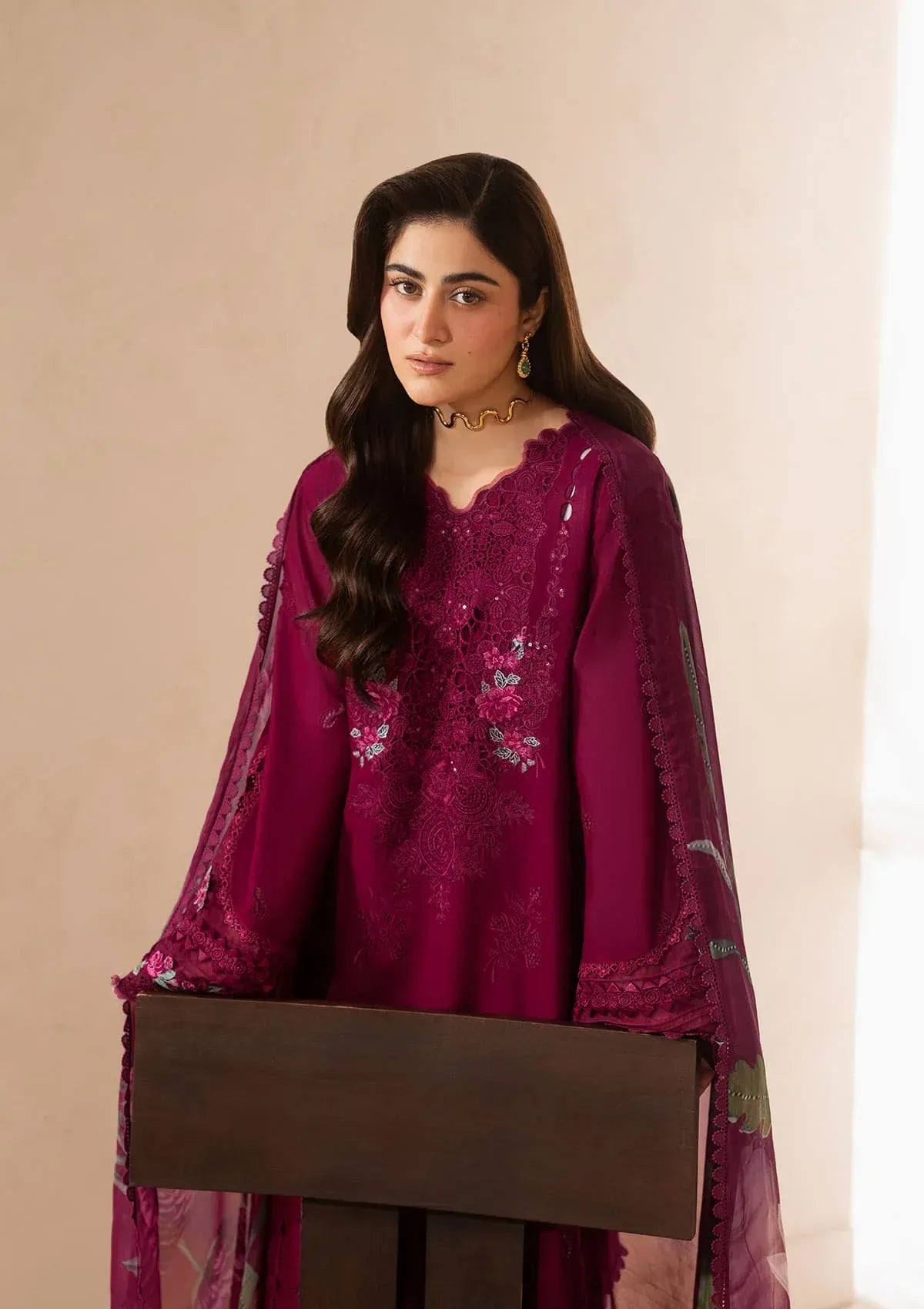 Elaf Premium - E-Craft Chikankari Lawn - EHC-4A GARNET
