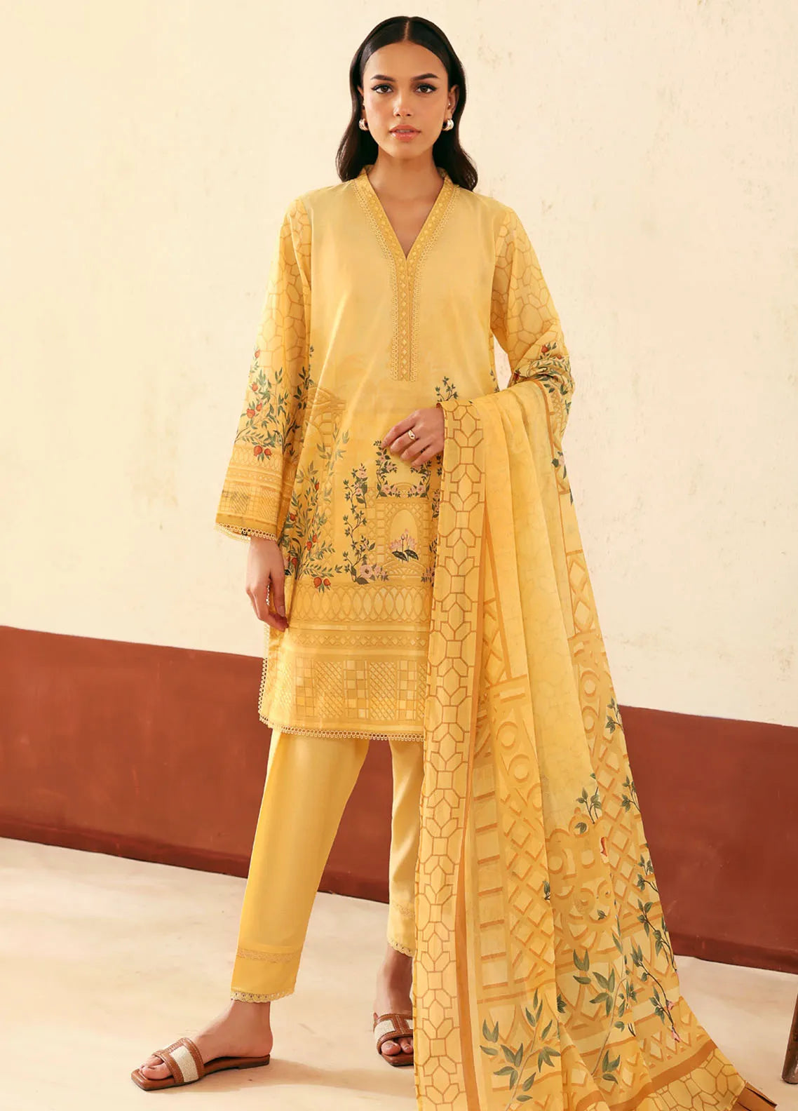 Sahar - Printed Lawn - Golden Trellis
