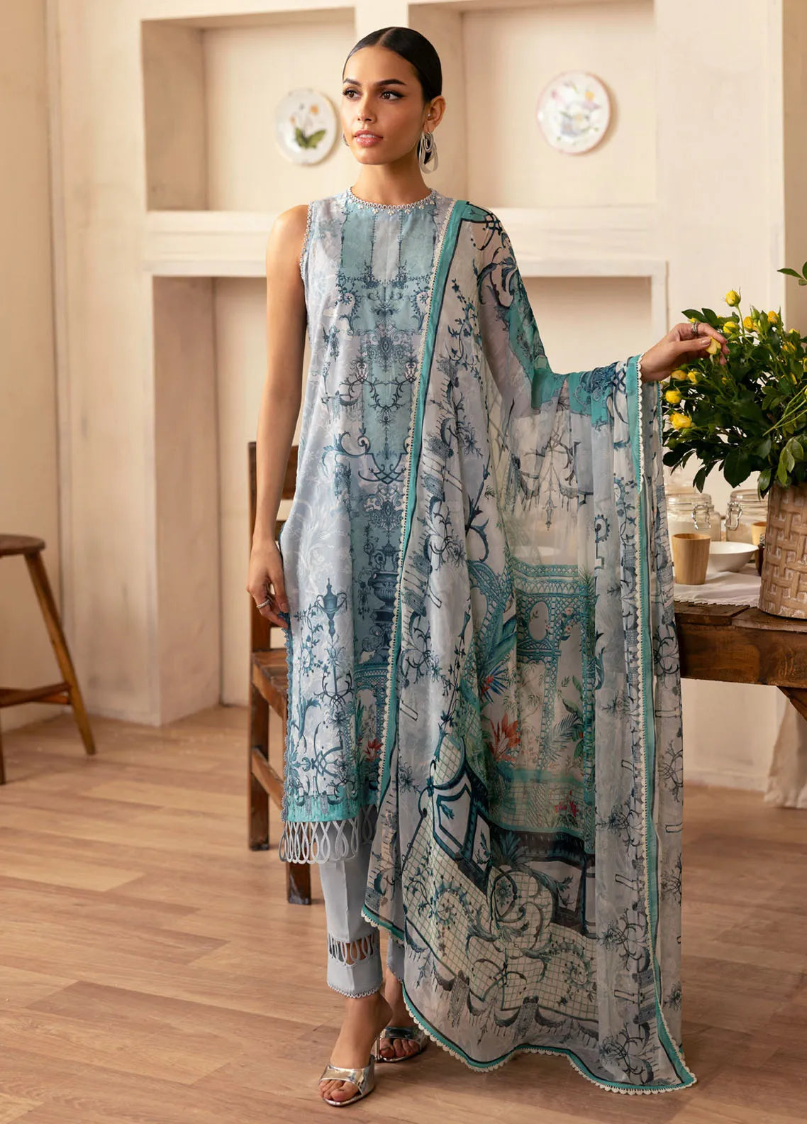 Sahar -  Printed Lawn - Silver Mist