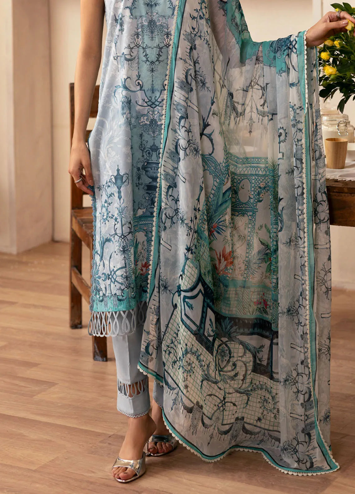 Sahar -  Printed Lawn - Silver Mist